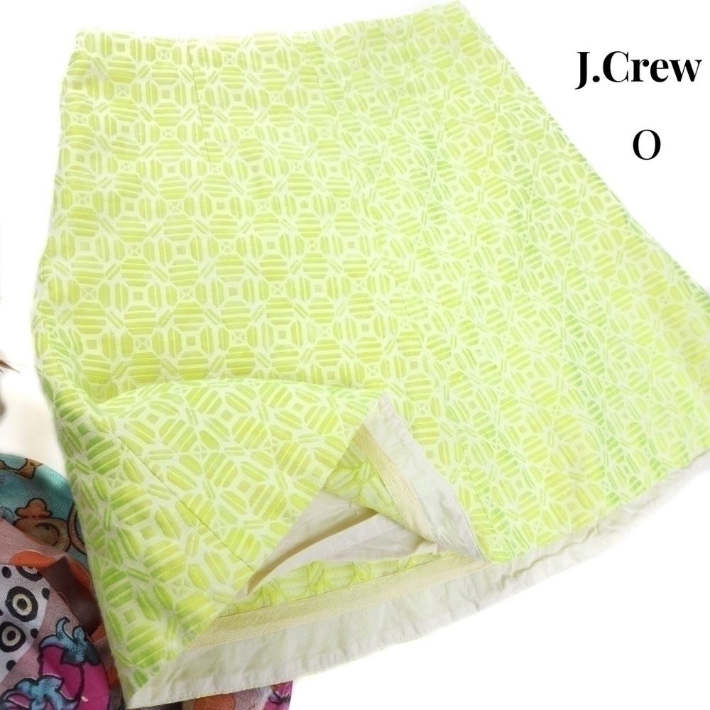 J. CREW Chartreuse Patterned Skirt Sz 0